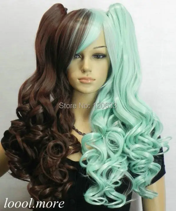 Long Vocaloid Hatsune Miku Blue Anime Cosplay Green Brown Mixed 2