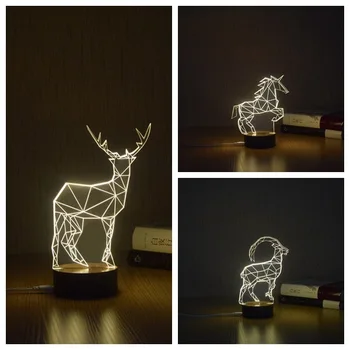 

Lovely Horse Deer Goat Animal 3D LED Night Light Dimming illusion Bedroom Lamp Holiday Light Child Kids Toys For Party