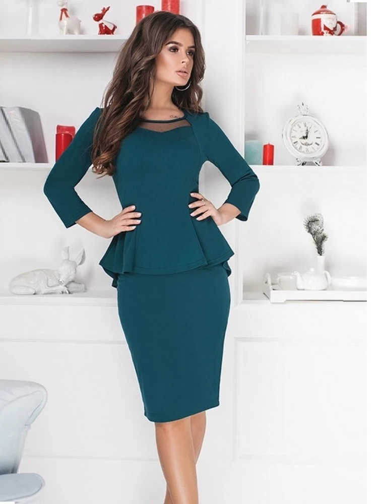 

2019 New Arrival Suits Sexy Sheath O-Neck Mesh Patchwork Above Knee Mini Dress 3/4 Sleeve Casual Coat Two Pieces Women Sets