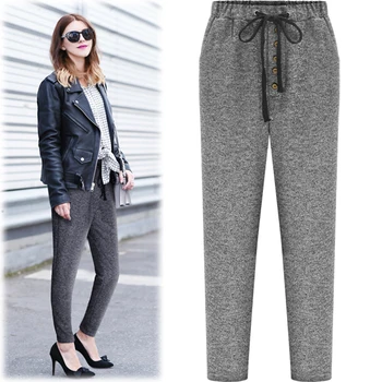 

5xl plus size pants women spring autumn 2016 bermuda feminina new European fashion thin gray pants female A1317