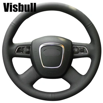 

Visbull Black PU Leather Car Steering Wheel Cover V1071 for Audi Old A4 B7 B8 A6 C6 2004-2011 Q5 2008-2012 Q7 2005-2011