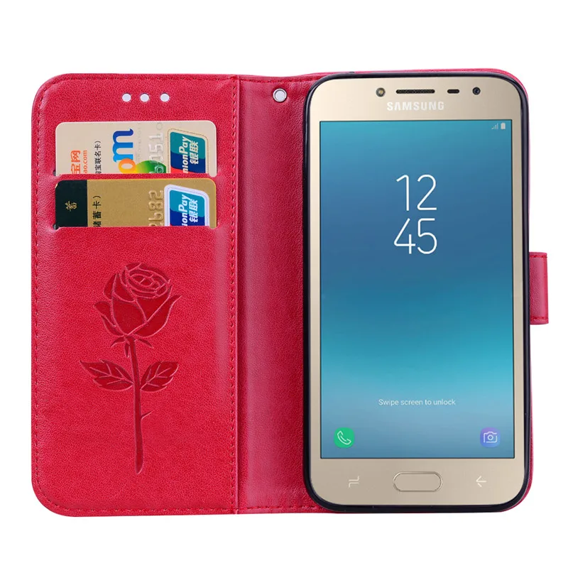 Чехол из тисненой кожи с объемным цветком для Samsung Galaxy J2 2018 мягкий чехол кошелек
