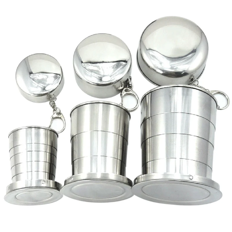 

New Stainless Steel Portable Folding Telescopic Collapsible Outdoor Travel Cup Mug Keychain Hiking FEB2