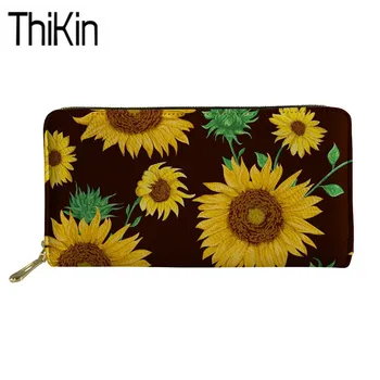

Thikin Wallets for Women Sunflowers Printing Long PU Leather Purse Ladies Thin Money Bag Females Luxury Design Wallets&Purse