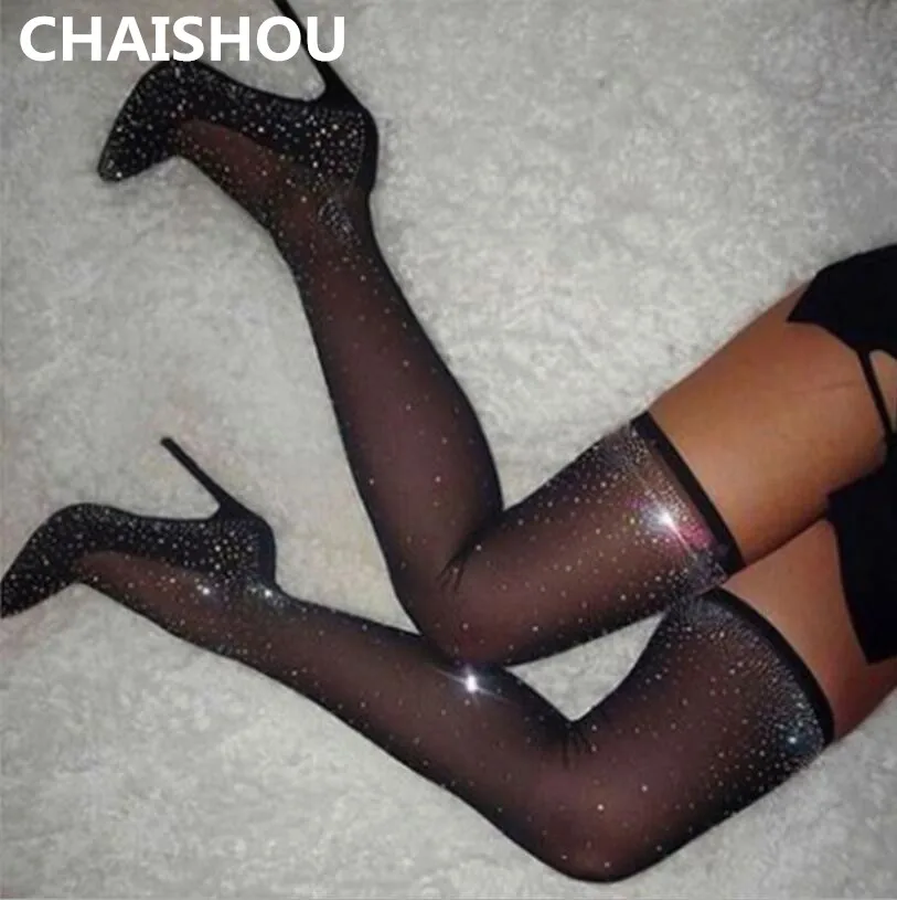 

CHAISHOU 2018 The New Fashion Runway Crystal Stretch Fabric Sock Boots Pointy Toe Over-the-Knee Heel Thigh High Woman Boot
