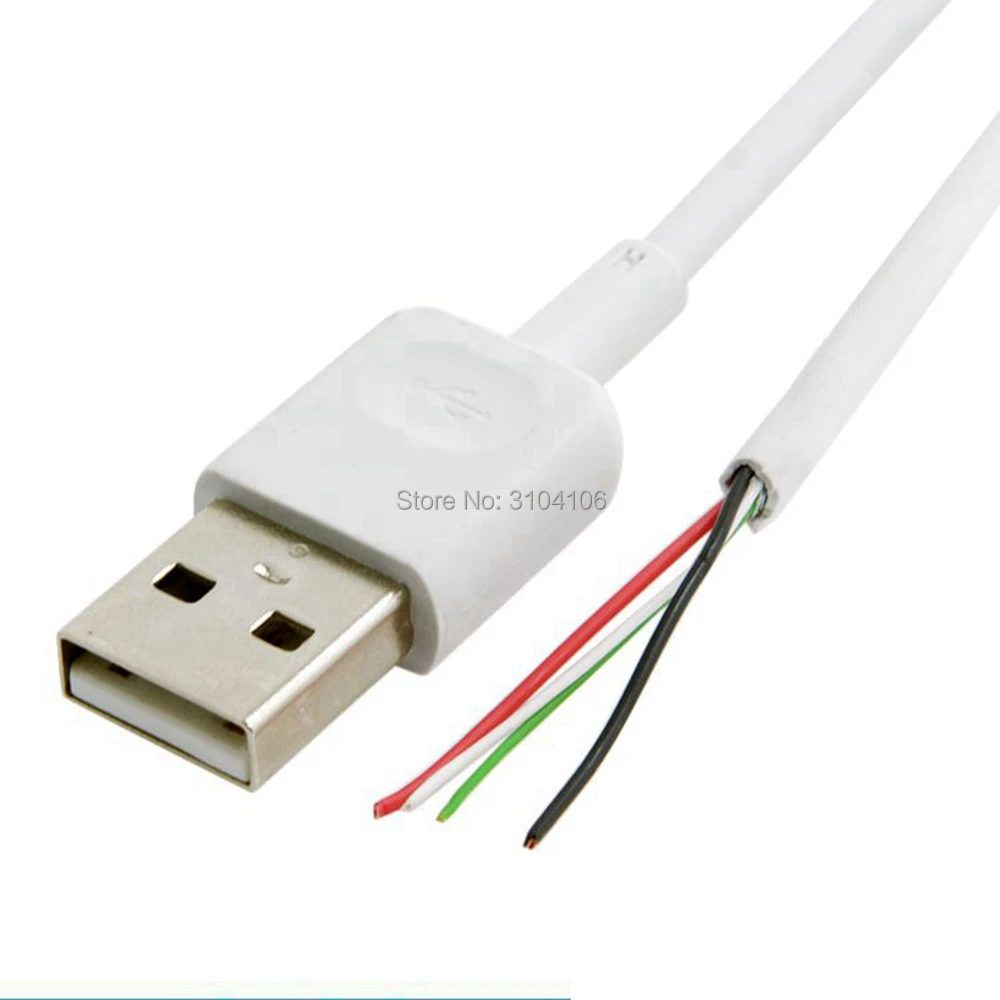 5 шт./лот USB 2,0 A Тип Мужской до 4 провода открытый кабель с оплеткой щит для DIY OEM Белый 70 см