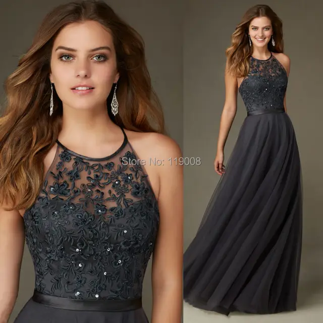 2016 New Arrival Wedding Party Dress Floor Length Halter Tulle 2016 New Arrival Wedding Party Dress Floor Length Halter Tulle Lace Dark Gray Bridesmaid Dresses Abito
