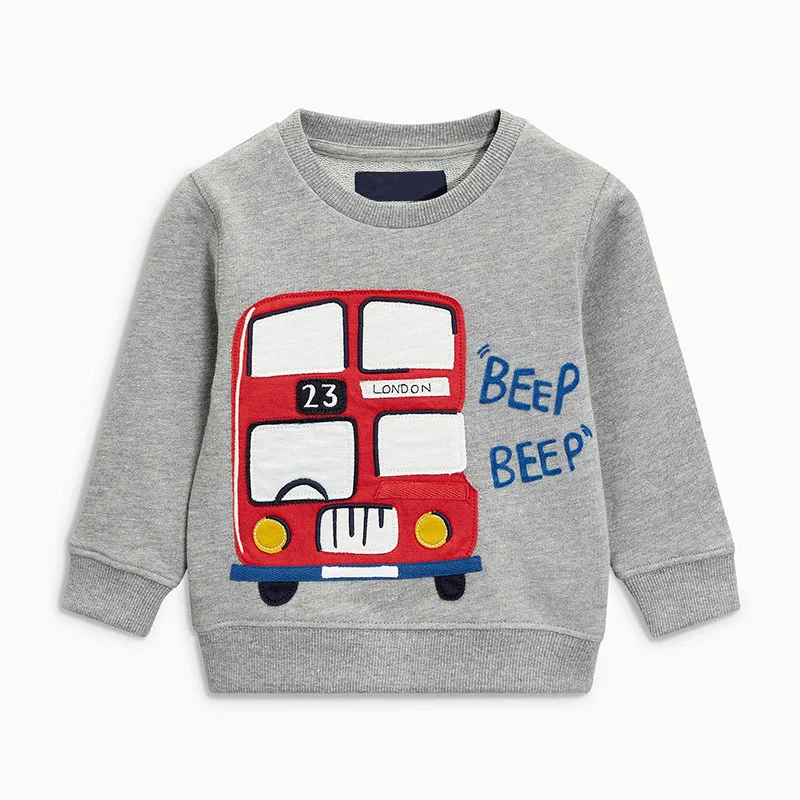

Little Maven New Autumn Spring Children Cute Grey Bus Applique Cotton Knitted Terry Full- sleeved O-neck Boys Casual Hoodies
