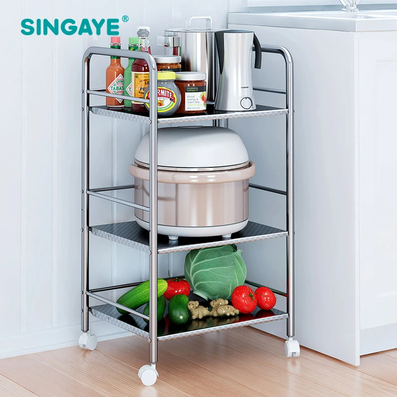 SINGAYE DIY Three Layer Multi function Shelf with Removable Wheels