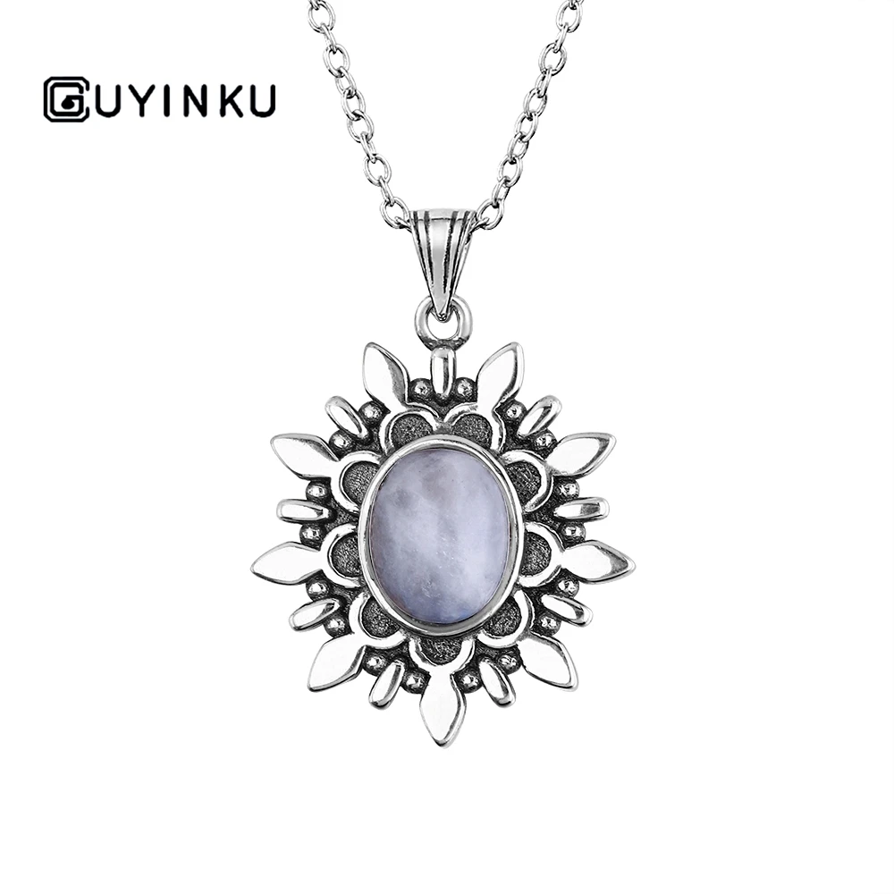 

GUYINKU Bohemia Style Oval Natural Moonstone 925 Sterling Silver Pendants Necklaces With Chain Wholesale Fine Gemstone Jewelry