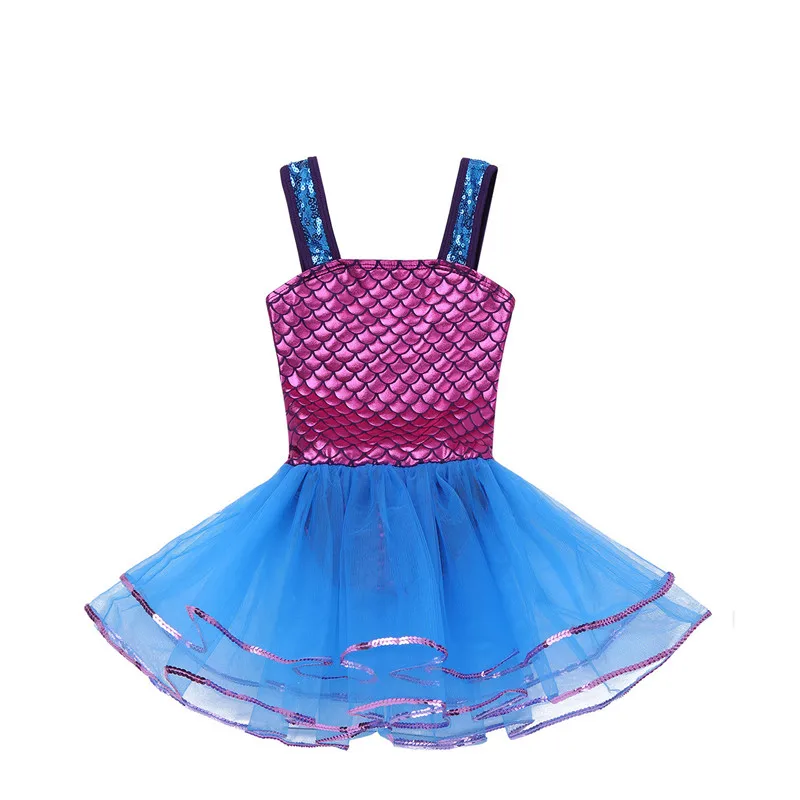 Детский Лирический Танцевальный Костюм Русалки для девочек, блестящее Тюлевое танцевальное платье для спортзала, балета, гимнастического трико, купальник, юбка балерины - Цвет: Blue
