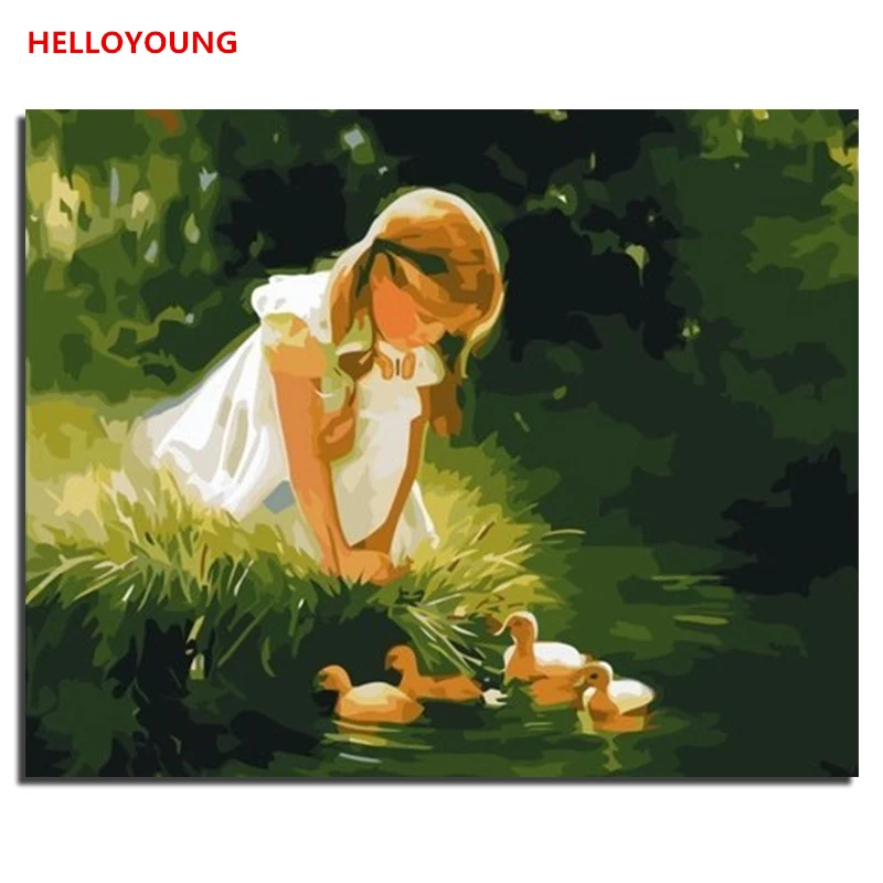 HELLOYOUNG Handpainted Oil Painting Tease ducks Digital by numbers oil paintings chinese scroll Home Decor | Дом и сад