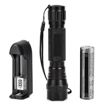 

LED Flahslight set w 18650 Battery + Charger WF-501B 18650 Flashlight Torch 1000lm 1-mode White Light T6 LED Lamp Camping Light