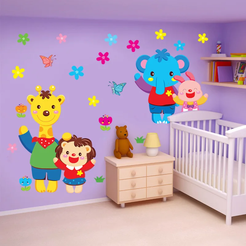 Cartoon Animal World Wall Stickers For Kid Rooms Home Decor Living Room
