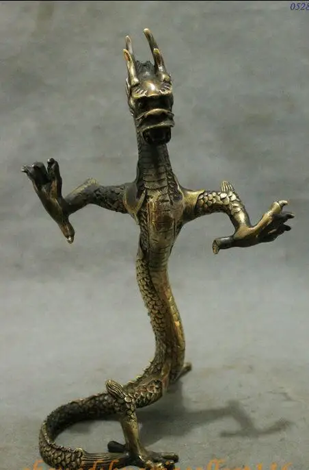10&quotFolk Chinese Totem Bronze Wealth Year Zodiac Dragon Standing Statue Sculpture | Дом и сад