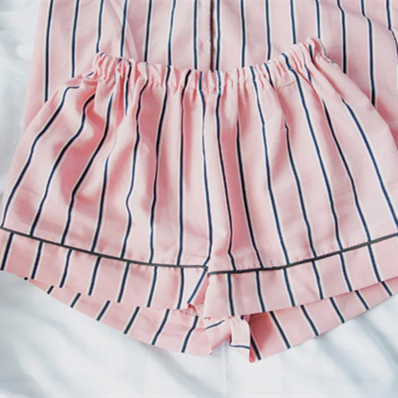 RUGOD модные летние женские пижамы с отложным воротником пижамный комплект рубашка+ шорты в полоску повседневный комплект из 2 предметов