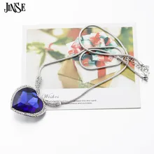 JINSE Woman Lady Movie Titanic Blue Crystal Glass Heart of Ocean Sweat Chain Heart Pendant Necklace Fashion Jewelry Accessory