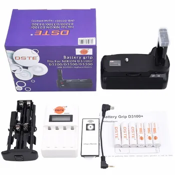 

DSTE Battery Grip + Remote Control + Charger + 6 Rechargeable Batteries NI-MH AA Battery for Nikon D3100 D3200 D5300 D3300