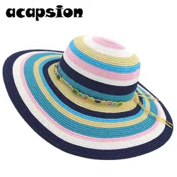 Женская солнцезащитная Кепка Цвет полосатый солнцезащитный козырек с широкими полями в богемном стиле; летние пляжные шляпы Gorras Mujer Verano