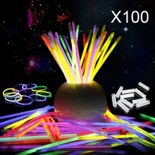 100 шт 8 цветов светящиеся палочки легкие Браслеты ожерелье на день рождения праздничные вечерние принадлежности для вокальных концертов Олимпийских игр светильник ing FJ88