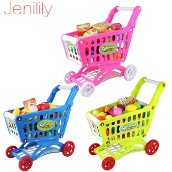

Jenilily Children Play House Toys Puzzle Supermarket Cart Pretend Play Toys Trolley Fruits and Vegetables Cutting Simulation Toy