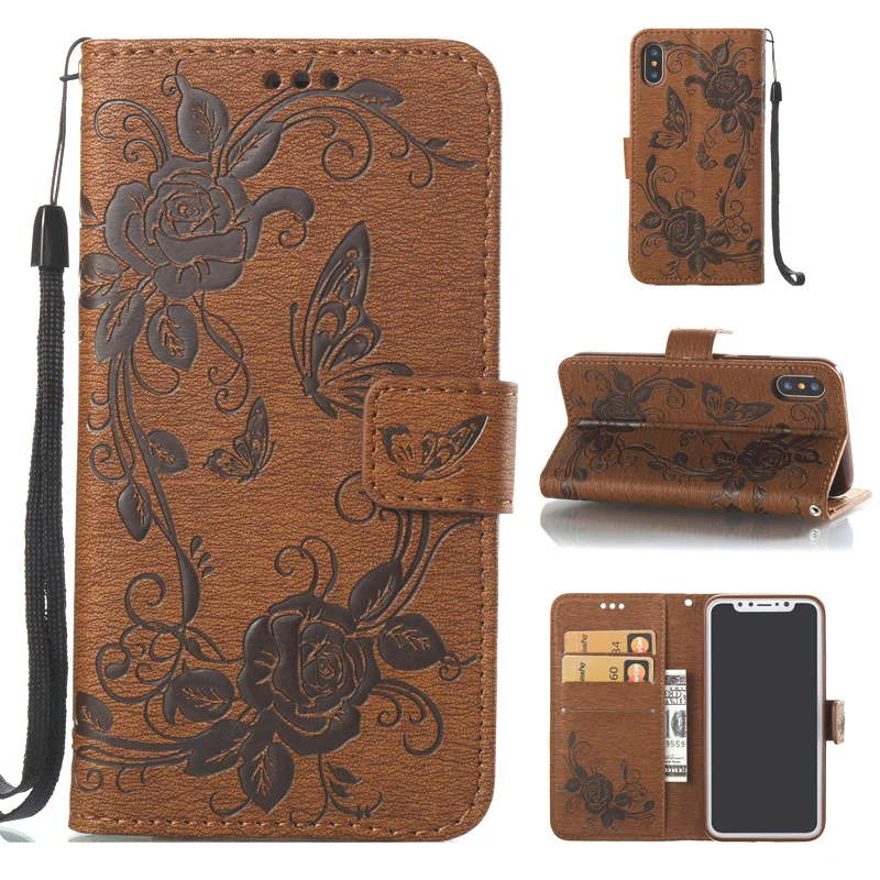 

Leather Butterfly Flower Embossing Flip Wallet Soft Phone Silicone Cover Shell Coque for iPhone 5 5S SE 6 6G 6S 7 8 Plus X Case