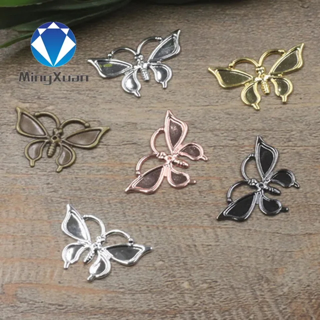 

MINGXUAN 20pcs/lot 16*28mm 6 Colors Plated Filigree Butterfly Settings Copper Connectors Charms For Jewelry Making Components