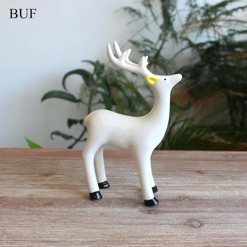 

BUF Modern Abstract White Deer Decoration Statues Ceramic Ornament Home Decoration Accessories Geometric Ceramic Deer Sculpture