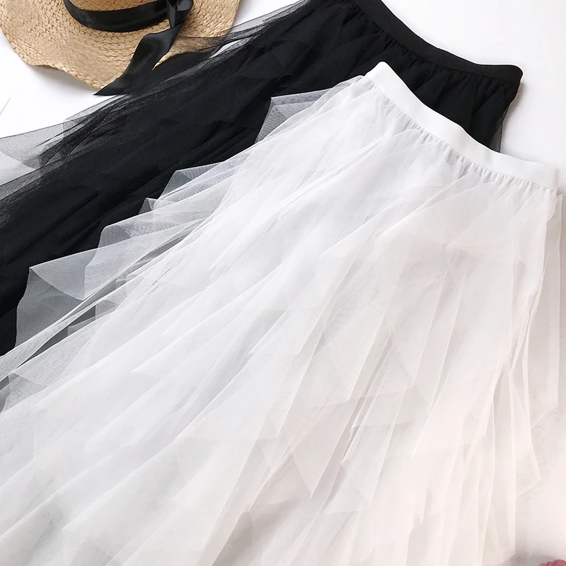 Летняя женская модная женская юбка с оборкой, с высокой посадкой, сетчатая юбка, Женская милая Повседневная плиссированная юбка, элегантная пляжная одежда