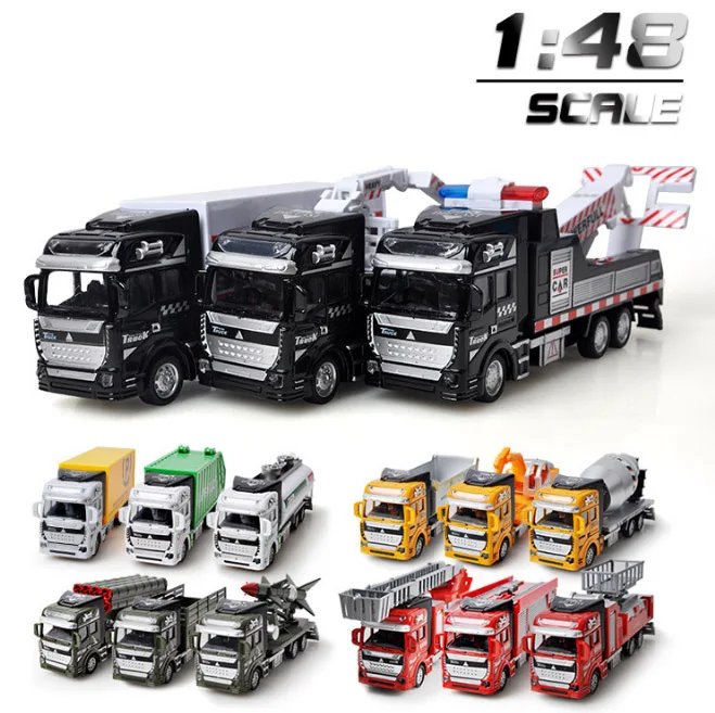 

1:48 Pull back Alloy car Model Educational toy Transport car Fire Truck Military vehicle Engineering Children's toy car 3pcs/set