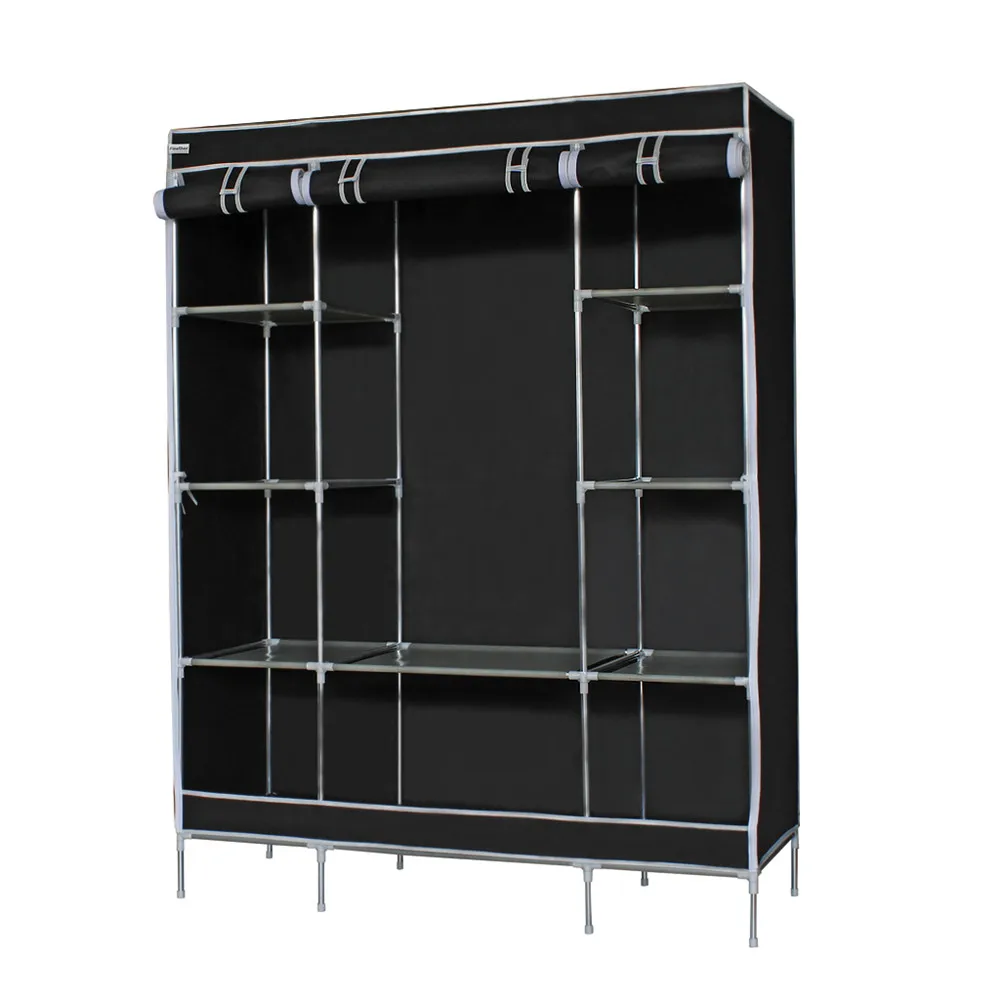Finether Double Modular Metal Framed Non-Woven Fabric Wardrobe-Black8