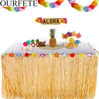 

9ft 275CM Artificial Hibiscus Grass Table Skirt Hawaiian Tropical Luau Party Tableware Decoration Birthday Party Supplies Flower