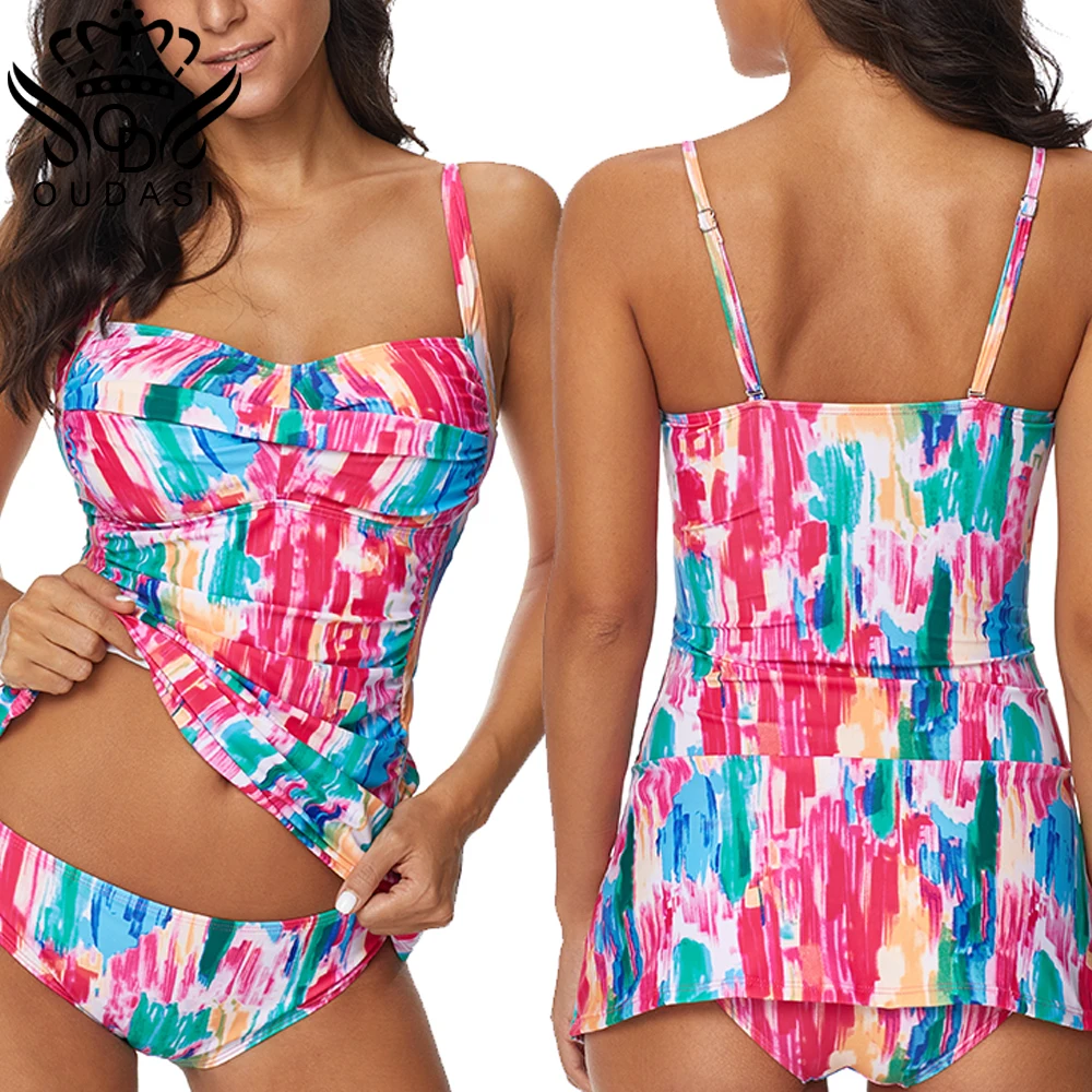 Женский купальный костюм с цветочным принтом, женский купальник из двух частей с рюшами, винтажный танкини, новинка, боди 5XL