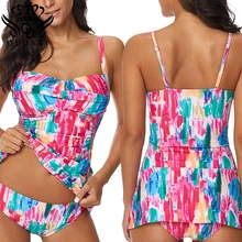 Женский купальный костюм с цветочным принтом, женский купальник из двух частей с рюшами, винтажный танкини, новинка, боди 5XL