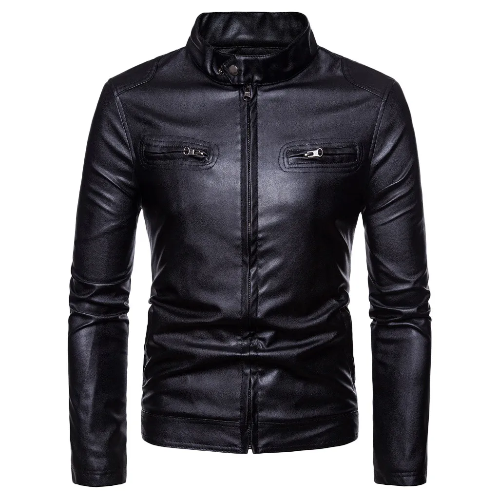 

Mens Biker Moto Jacket Stand Collar Motorcycle Faux Leather Casual Jackets Fashion Male Black PU Coat Long Sleeve Large Size 3xl