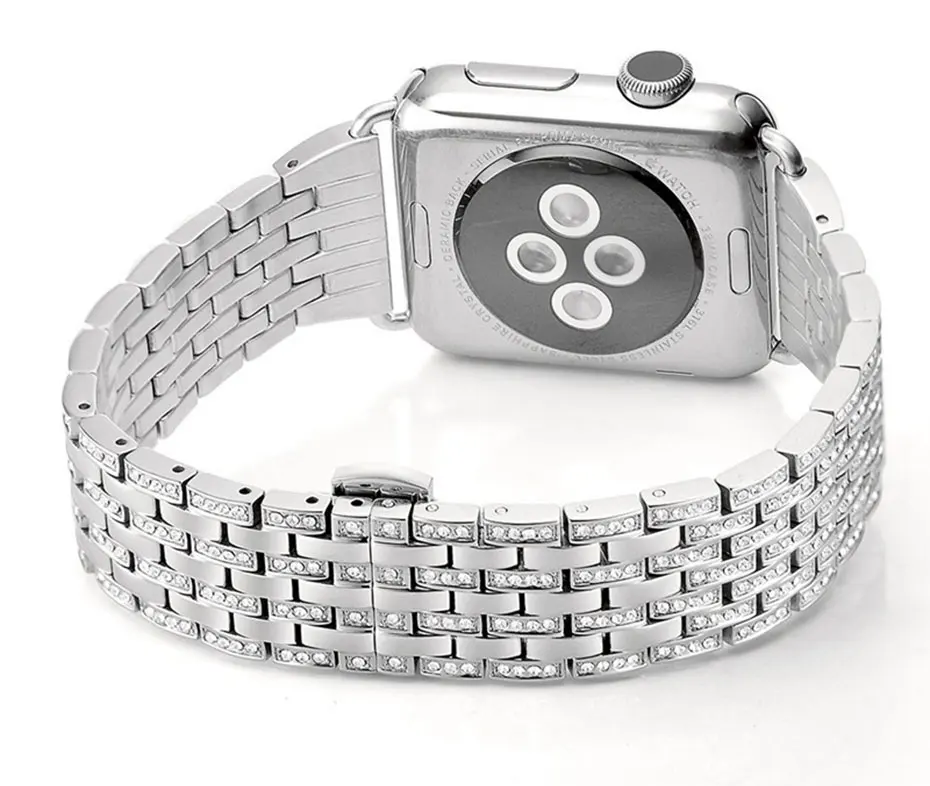 Ремешок UTHAI A06 для Apple Watch iwatch1/2/3/4 из нержавеющей стали, металлический Алмазный ремешок, Ремешки для наручных часов, стальная полоса с бриллиантами