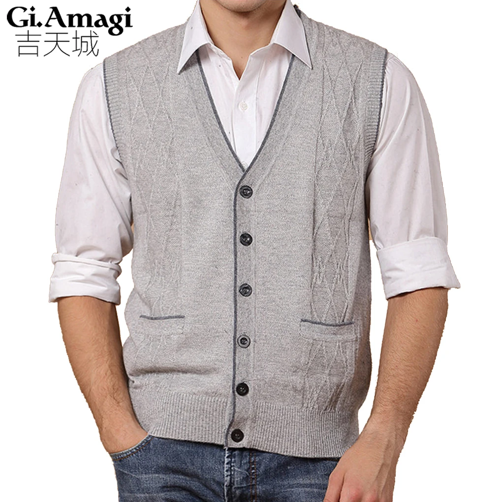 

Mens winter woolen sweater vest mens Waistcoat knitted vest jacket New warm fleece sweater Vest Pocket plus size M-3XL