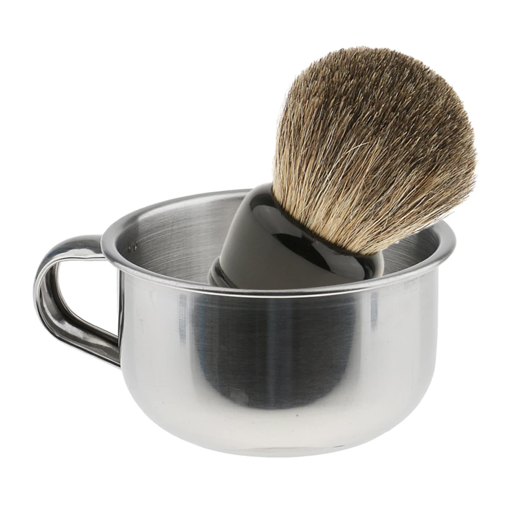 Men's Shave Set Badger Hair Shaving Brush+ Stainless Steel Soap Mug Bowl