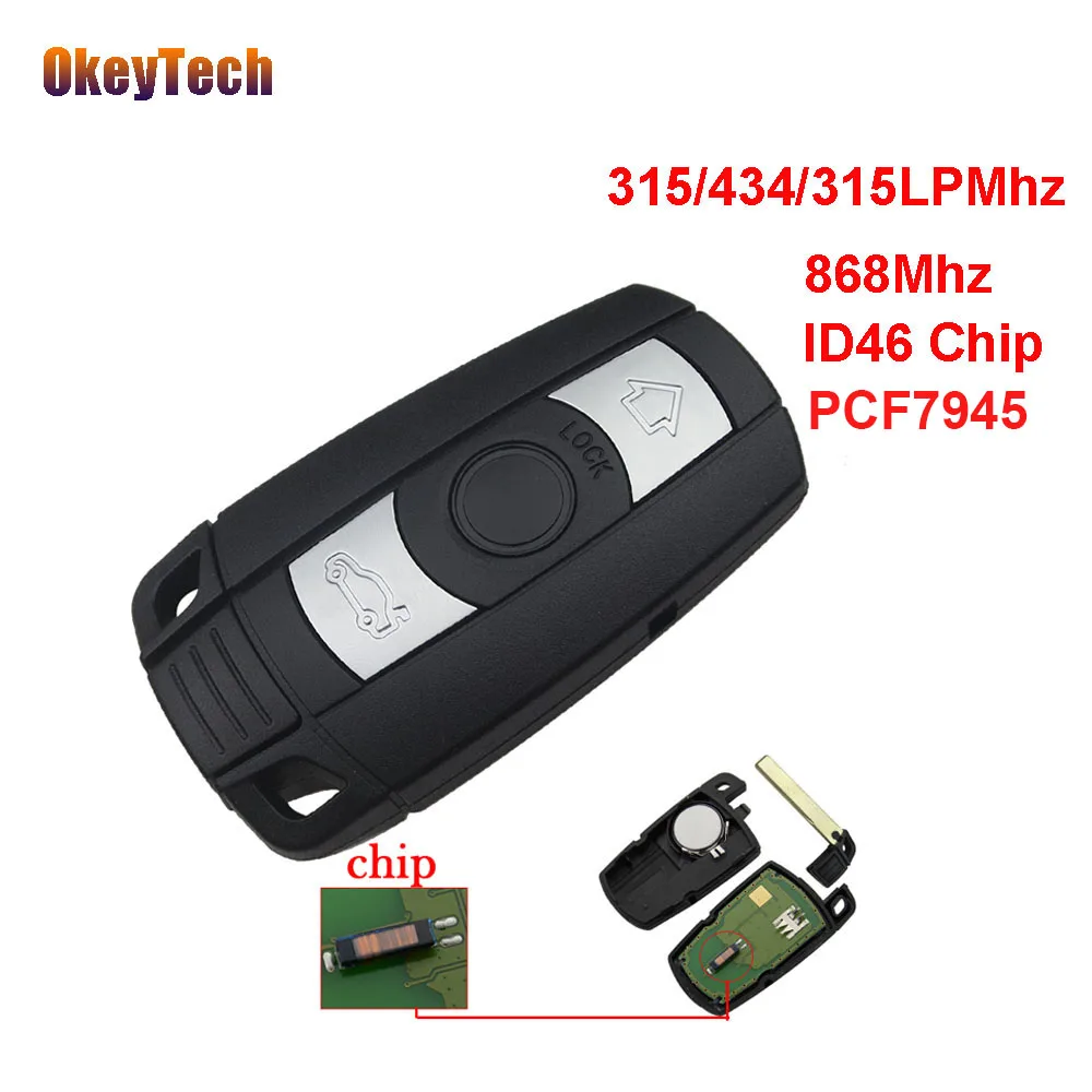 Baratos OkeyTech 3 botón 315MHZ 433MHZ 868MHz coche remoto tarjeta inteligente con hoja para BMW 3 5 Series X1 X6 Z4 CAS3 ID46 PCF7945 Chip