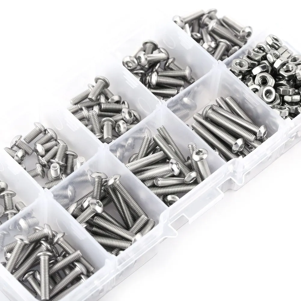 

340pcs M3 Stainless SS304 Button Head Hex Socket Screw Bolt Nut Assortment Kit Fastener Hardware Screws Nuts Assortment Kit