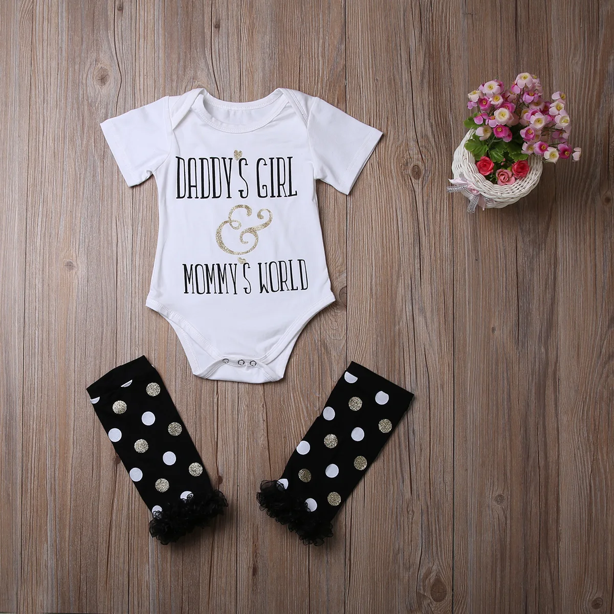 

Newborn Baby Girls Daddy's Girl bodysuit+Leg Warmers Headband Outfits Clothes