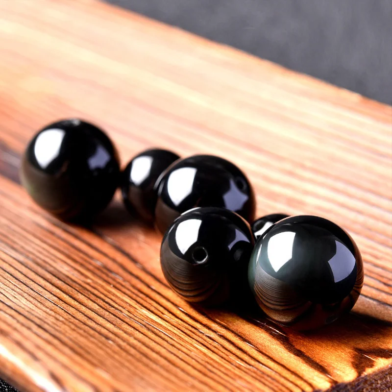 Black Obsidian Rainbow Eye Ball Necklace Transfer Lucky Love Natural Stone Buddhism Pendant Neclaces for Women Men four Sizes