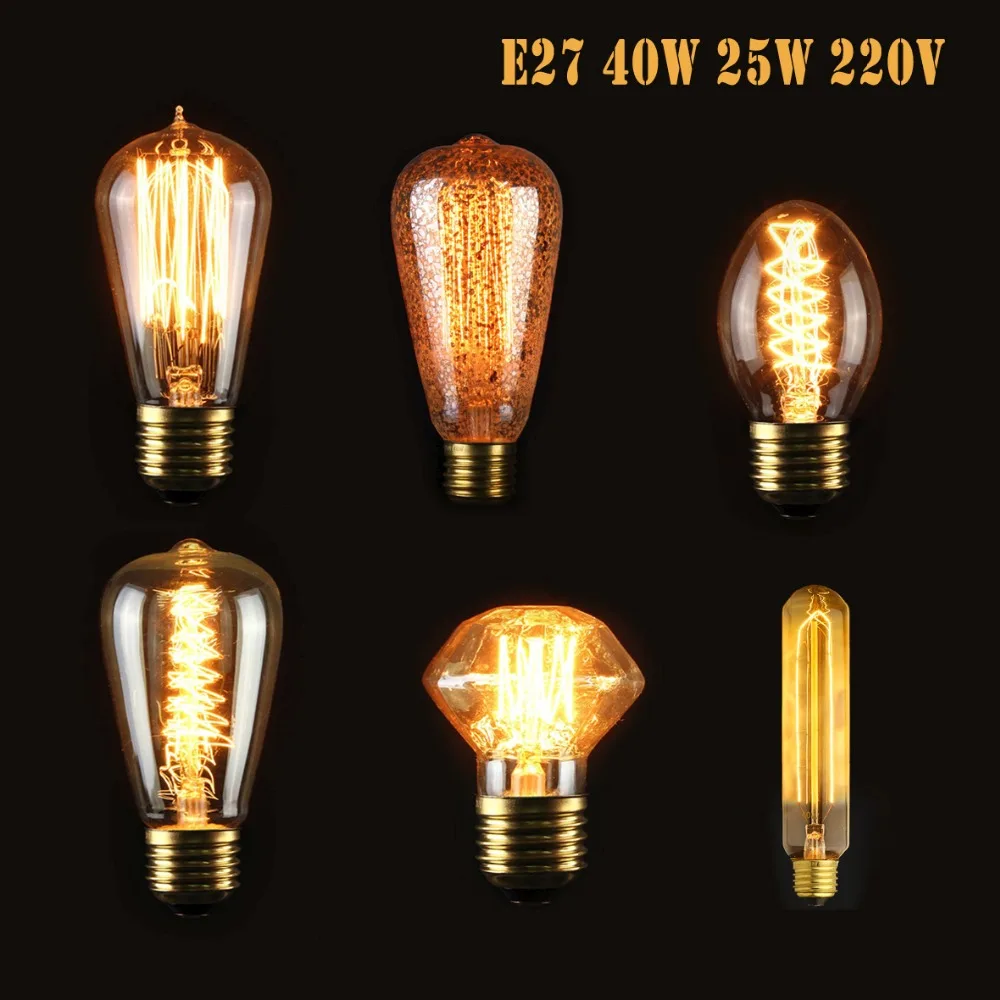 Винтажная лампа накаливания E27 40 Вт 25 220 В индустриальном стиле ретро|filament light