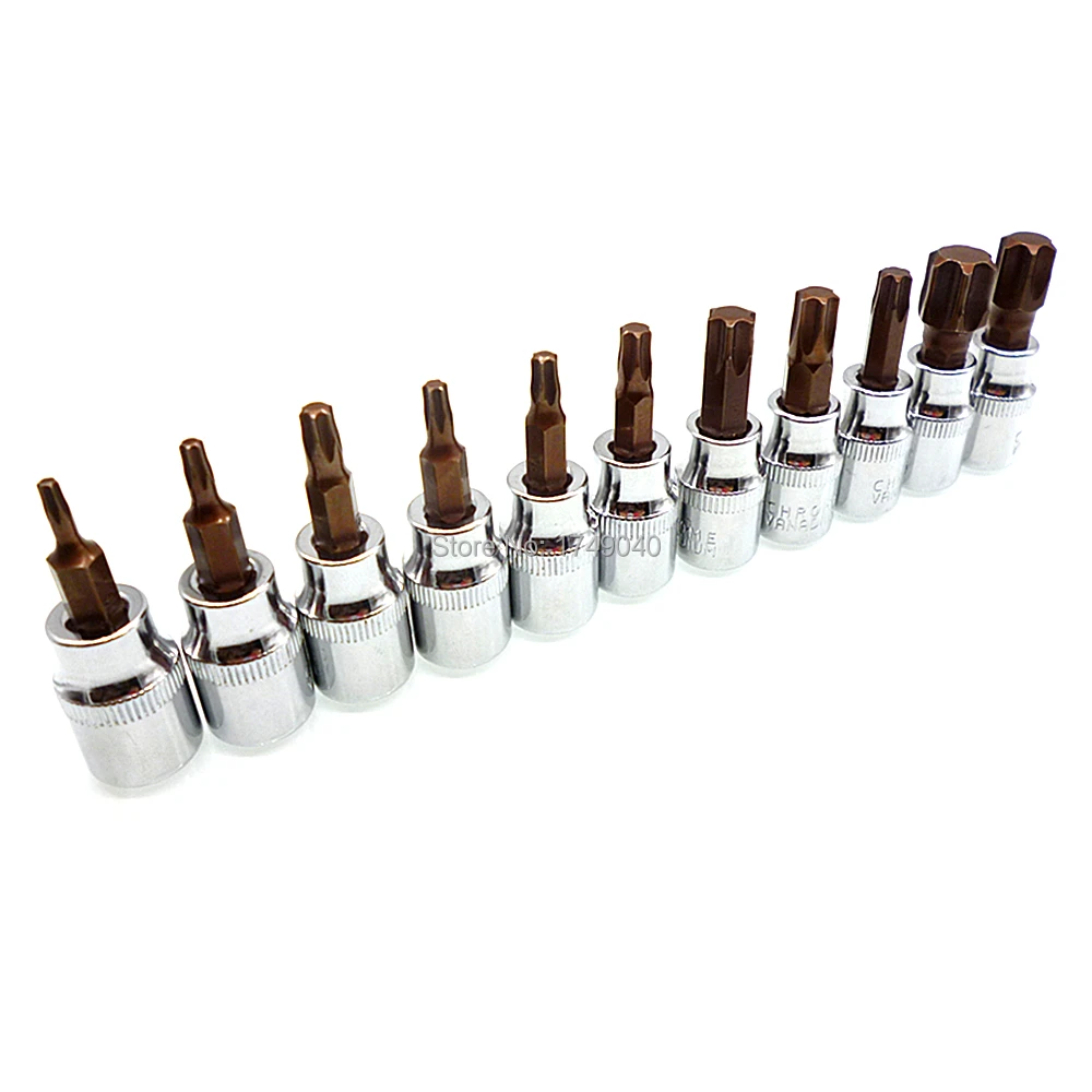 

11pc Torx Bit Socket Screwdriver Set 3/8" Square Impact Driver T10 T15 T20 T25 T27 T30 T40 T45 T50 T55 T60 Torx Star Socket Bit