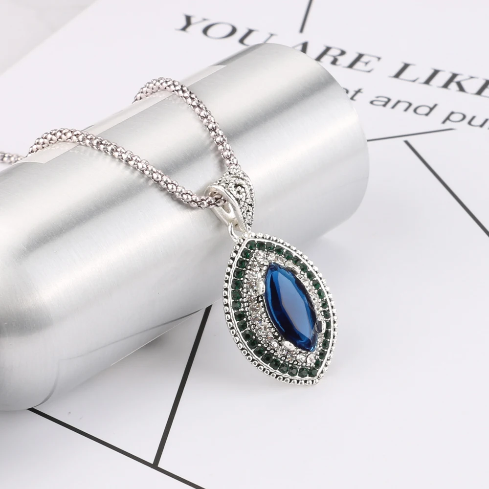 Kinel Роскошные 3 шт., винтажные Свадебные Ювелирные наборы для женщин, Мода, серебряные кольца с большими кристаллами, серьги и ожерелье