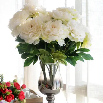 

Natural Lifelike 5 Heads Artificial Flower Hydrangea Peony Bridal Bouquet Silk Flower For DIY Home Party Decor with Green leaf