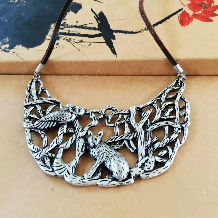 Винтажное Филигранное кожаное ожерелье из сплава с животными