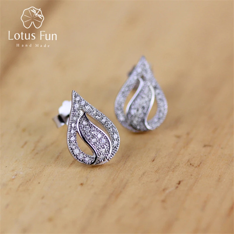 

Lotus Fun Real 925 Sterling Silver Natural Original Handmade Fine Jewelry Vintage Teardrop Shape Leaf Stud Earrings for Women