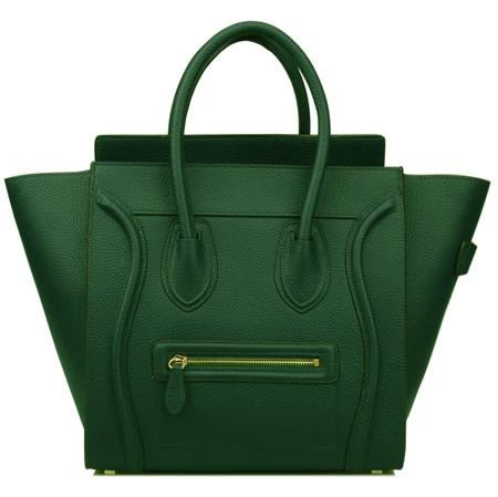 Женская сумка из натуральной кожи с большой верхней ручкой и смайликом - Цвет: Dark green