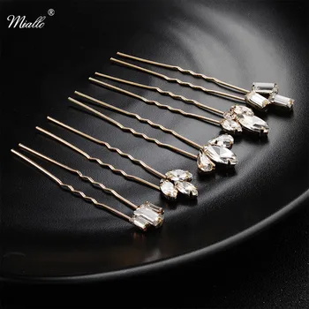 Miallo 5pcs/lot Different Shapes Fashion Austrian Crystal Hairpins Gold Color Alloy Wedding Hair Jewelry Accessories Hairpieces
